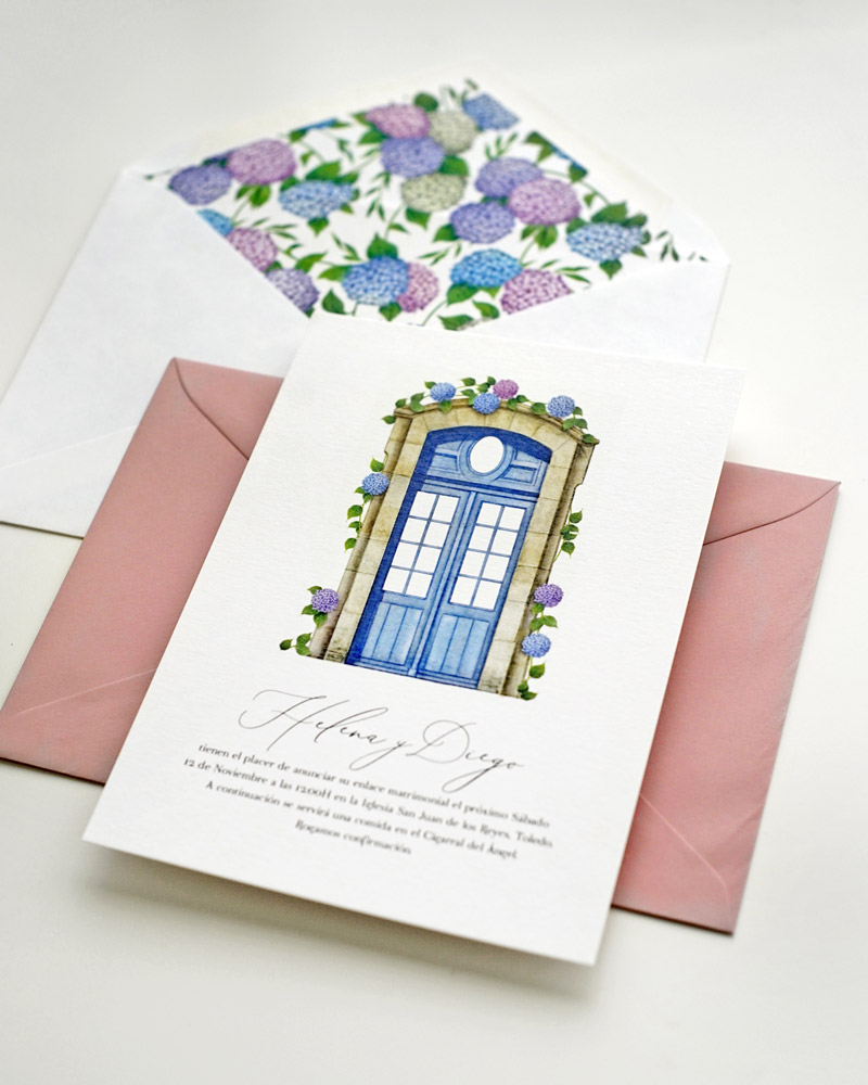 invitación de boda hortensias de colores something cute