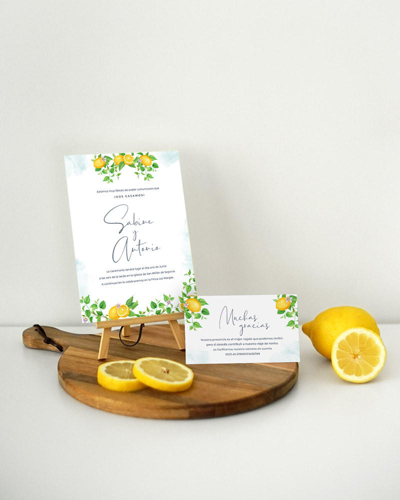 invitación y tarjeta de boda limones something cute